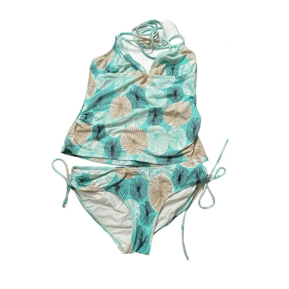 Diane Von Furstenberg Botanical Print Tankini Set in Blue/Brown Size M - Picture 2 of 9